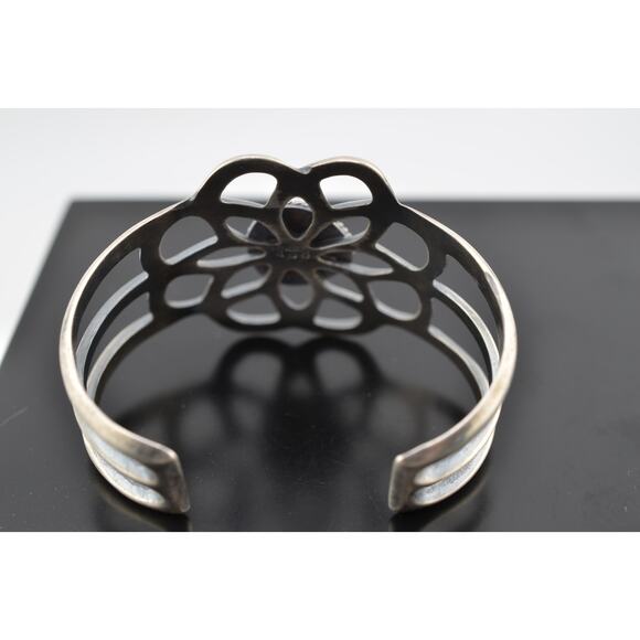 Navajo Sterling Silver Turquoise Flower Design Bracelet Cuff By Eugene Gruber - Picture 3 of 3